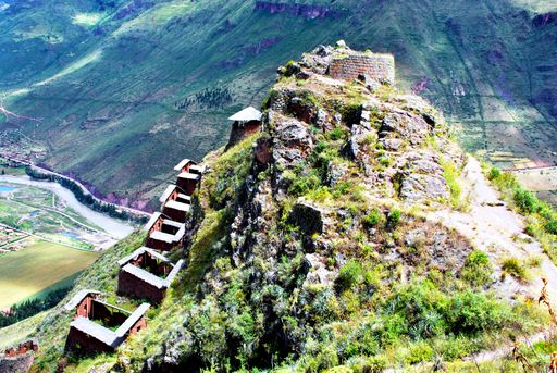 Amazing scenery and typical terraces and architecture in Pisac, Peru