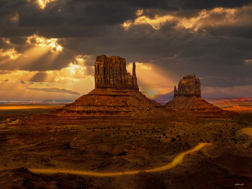 The two mittens in Monument Valley, Utah, the USA at sunrise