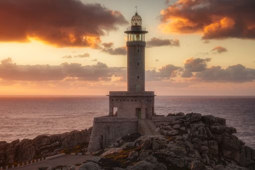 The Punta Nariga lighthouse in Galicia, Spain at sunset