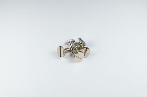 A top view of screws on a white background