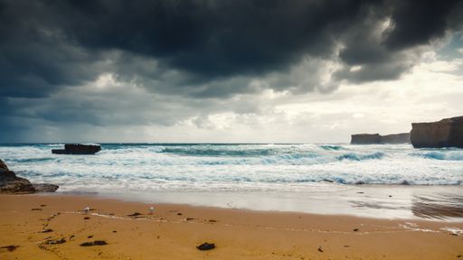 A sand beach at the Great Ocean Road near Melbourne south Australia on a cloudy day