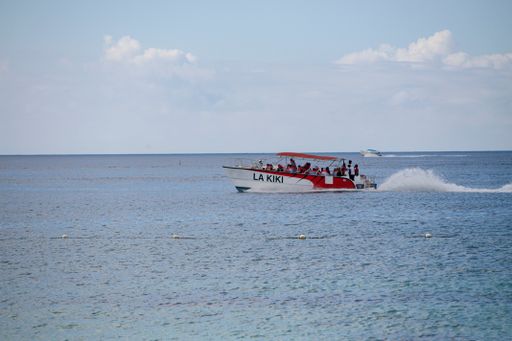 BAYAHIBE, DOMINICAN REPUBLIC 13 DECEMBER 2019: Motorboat on Bayahibe sea
