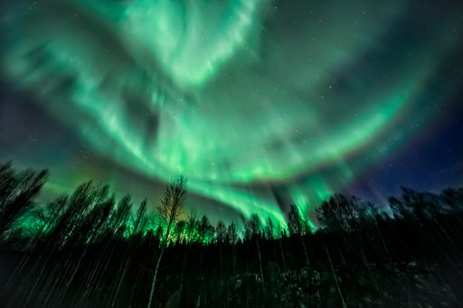 A beautiful view of aurora lights show over Fairbanks, Alaska. Northern Lights storm with a strength of KP7