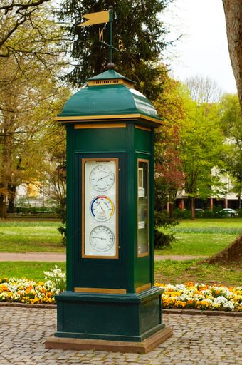 Weather station in the old spa gardens in Bad Soden am Taunus, Hesse, Germany. Built in 2001 in the style of the former station from 1850.