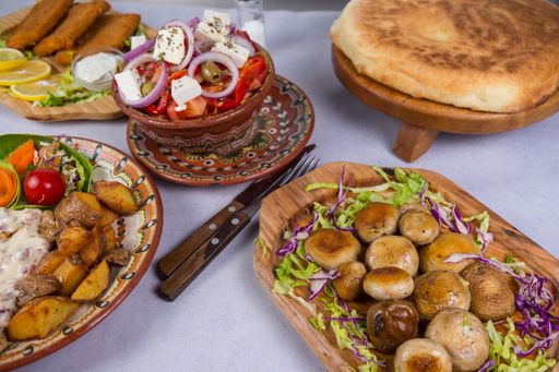 A closeup of delicious dishes on a table in a restaurant