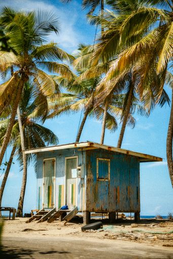 A wooden hut in a tropical shore