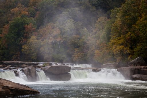 The Valley Falls on the Tygart Valley River surrounded by greenery at daylight in West Virginia