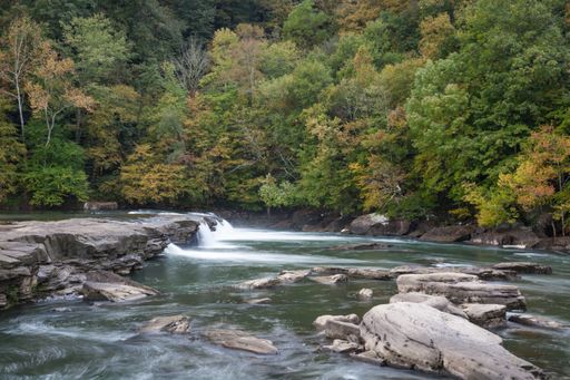 The Valley Falls on the Tygart Valley River surrounded by greenery at daylight in West Virginia