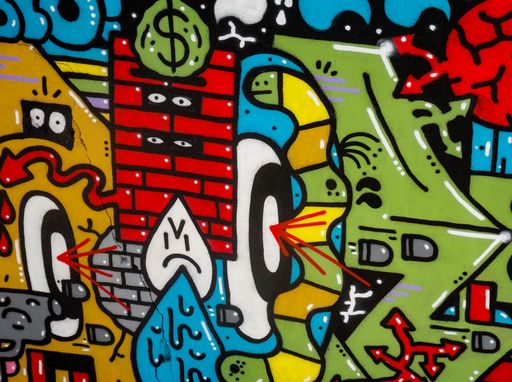 A closeup of a colorful grafitti on a house wall in lisbon