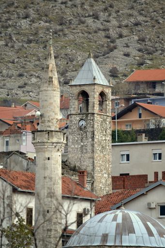 A vertical shot ancient towers in Bosnia and Herzegovina.
