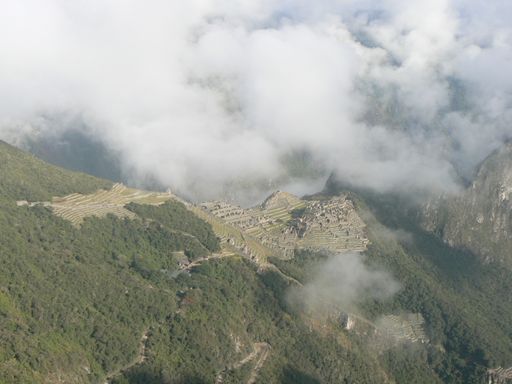 An aerial view of the historical Machu Picchu Inca Citadel in Peru