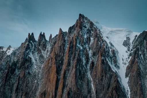 A beautiful wide shot of ruth glaciers covered in snow