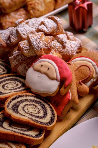 A closeup of different christmas cookies