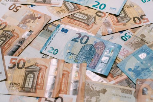 Euro banknotes as background. Close up view of euro money. Abstract background made with euro bills. Economy concept.