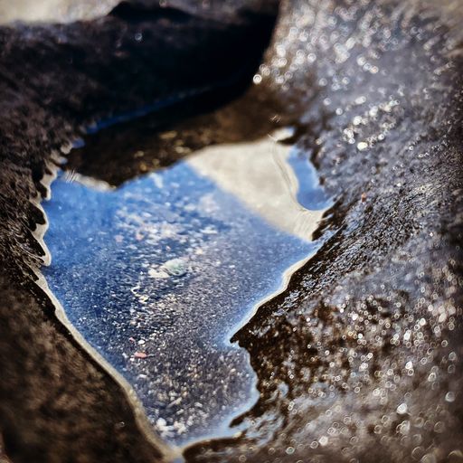 A closeup of a water puddle