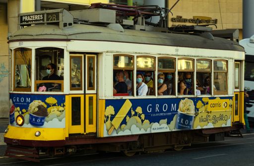 The Lisbon Tram 28 in the city in Portugal