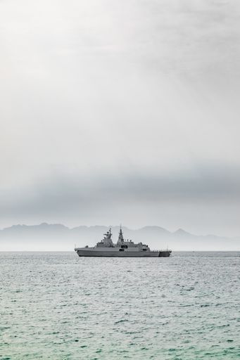 A South African Navy Frigate warship in False Bay Cape Town South Africa