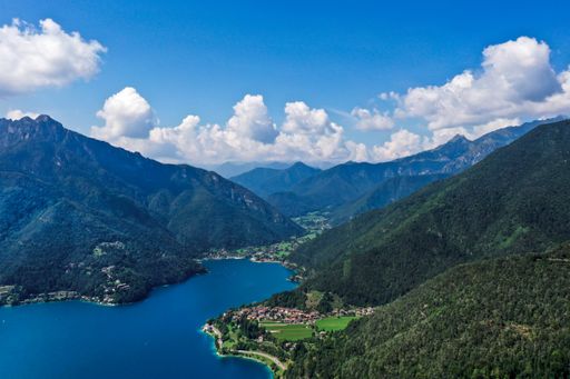 Aerial shot of lake Ledro, Italy, near lake Garda, shot on Mavic 2 Pro
