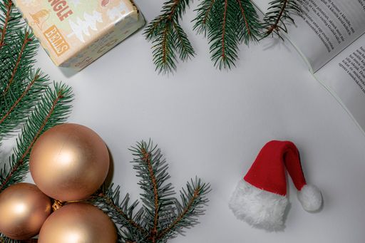A closeup of Christmas decorations on a table