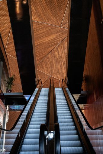 A vertical shot of the futuristic interior design.