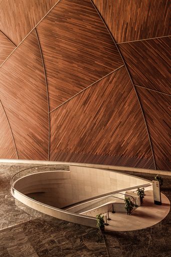 A vertical shot of the futuristic interior design.