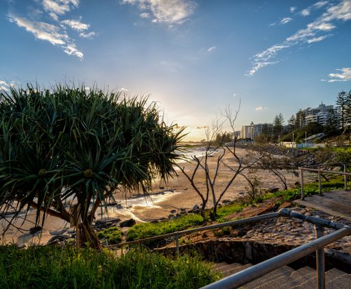 A dawn and sunrise view at Alexandra Headland Beach on the Coast of Queensland, Australia