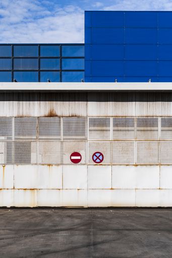 A vertical shot of access prohibition signs at Hospitalet de Llobregat, Barcelona, Catalonia, Spain