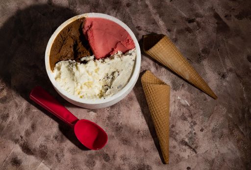 The different flavors of ice cream with waffle cones