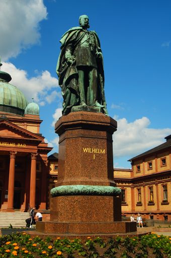 Monument to Kaiser Wilhelm I in the spa gardens of Bad Homburg, Hesse, Germany.