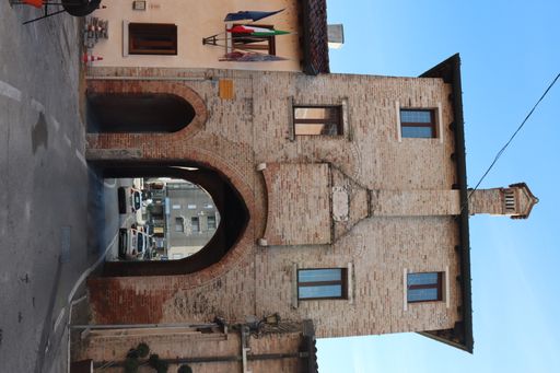 An interesting brick building in Portogruaro, Venice, Italy