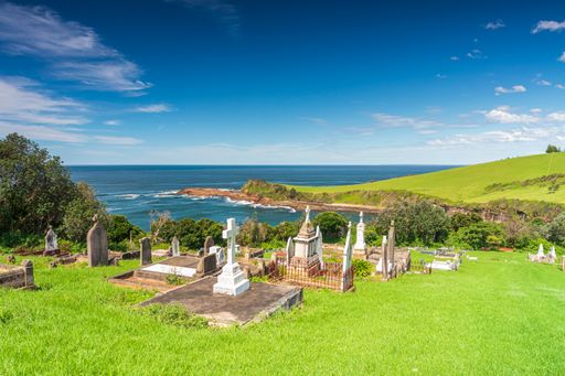 The Gerringong Cemetery by the sea in New South Wales, Australia