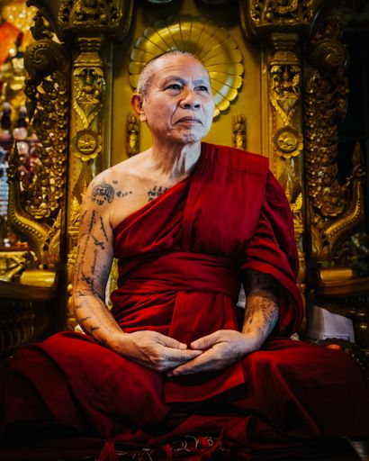 A vertical shot of the Head Monk at Wat Khu Tao in Chiang Mai, Thailand
