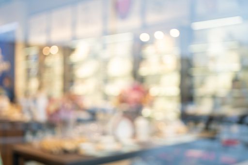 The blurred store interior with soft focus background