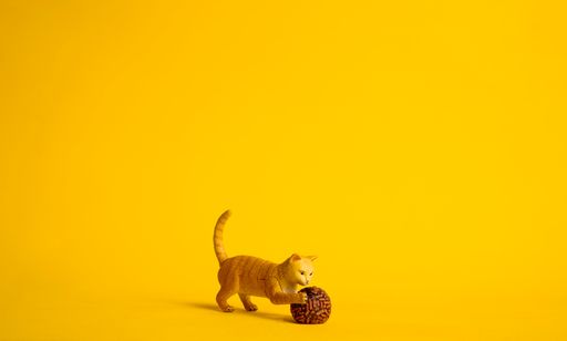A toy cat miniature on yellow background