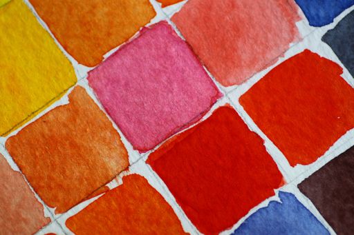 The Solid watercolor tiles in cold and warm colors. Color mixing study