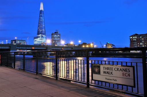 View of landmarks and architectures in London at night from the south Bank.
