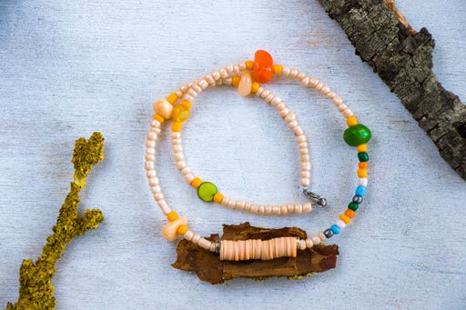 A colorful necklace and bracelet mix, beads and stone necklace, jewelry background