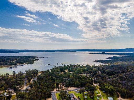 The aerial view at the Copeton Dam Waters near Inverell, Australia under the sky