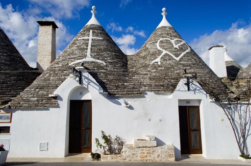 A view of The Trulli of Alberobello - limestone dwellings found in the southern region of Puglia, Italy