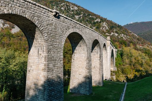 A view of Solkan bridge over Soca river in Slovenia