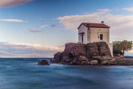 A beautiful shot of the church dedicated to Virgin Mary,nicknamed Panagia Gorgona at Leavos,Greece.