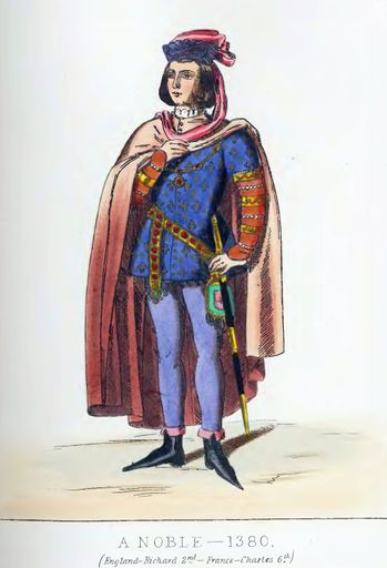 A vertical shot of an old picture showing a 19th-century theatrical costume