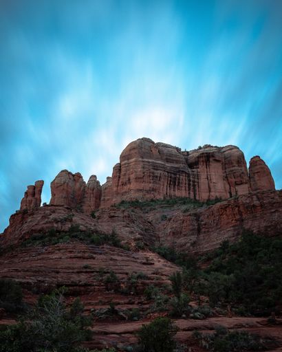 A low angle shot of the famous Cathedral Rock in Sedona, Arizona