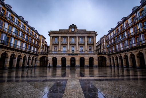 The famous plaza of Constitution in San Sebastian, Gipuzkoa, Spain