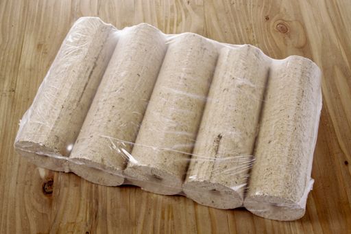 A pack of wooden briquettes on a table