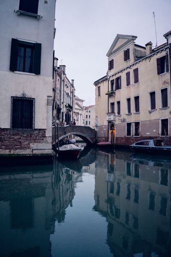 A vertical picture of beautiful buildings next to the Grand Channel in Venice, Italy