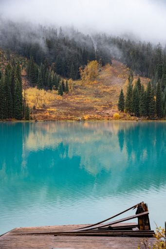 A vertical shot of the Emerald Lake surrounded by hills in Yoho National Park in Canada