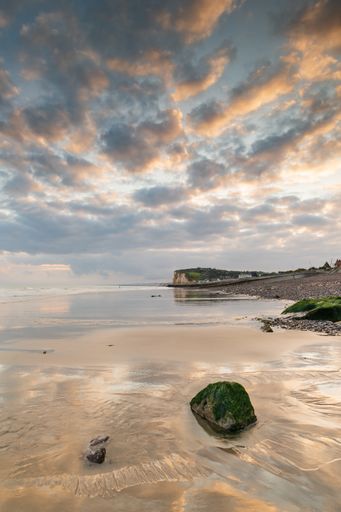 The cloudy blue sky over the English Channel, France on a sunny day in summer