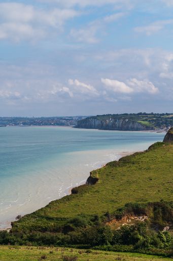 The cloudy blue sky over the English Channel, France on a sunny day in summer