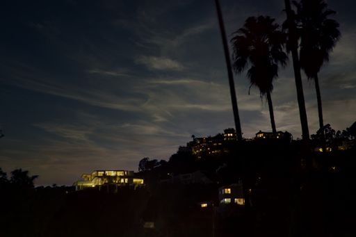 Homes in the Hollywood Hills illuminated at sunset